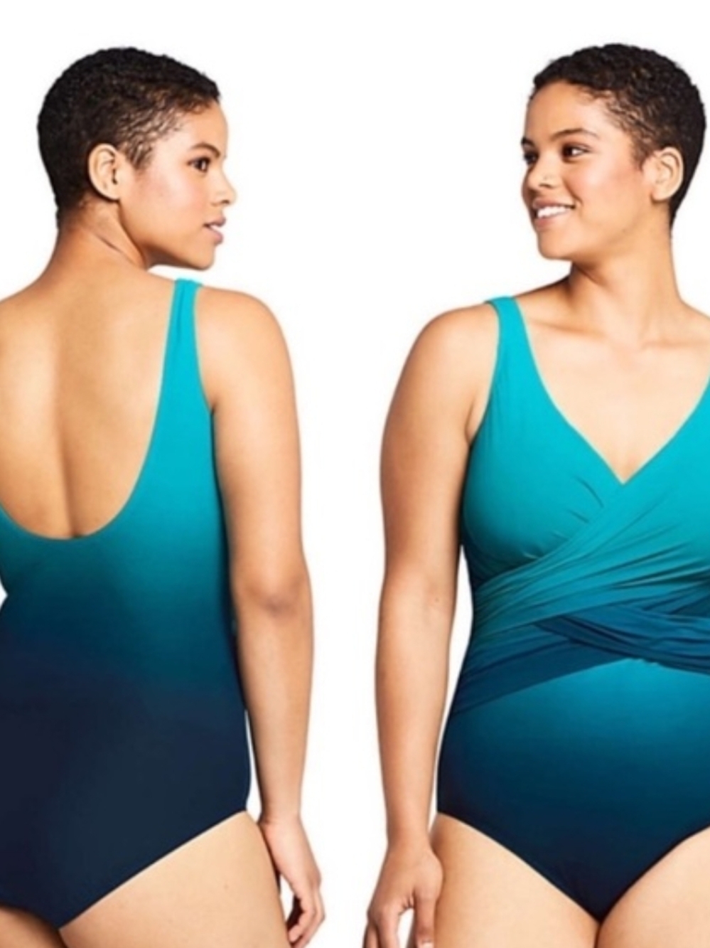 Lands' End Slendersuit Teal Ombre One-Piece Swimsuit